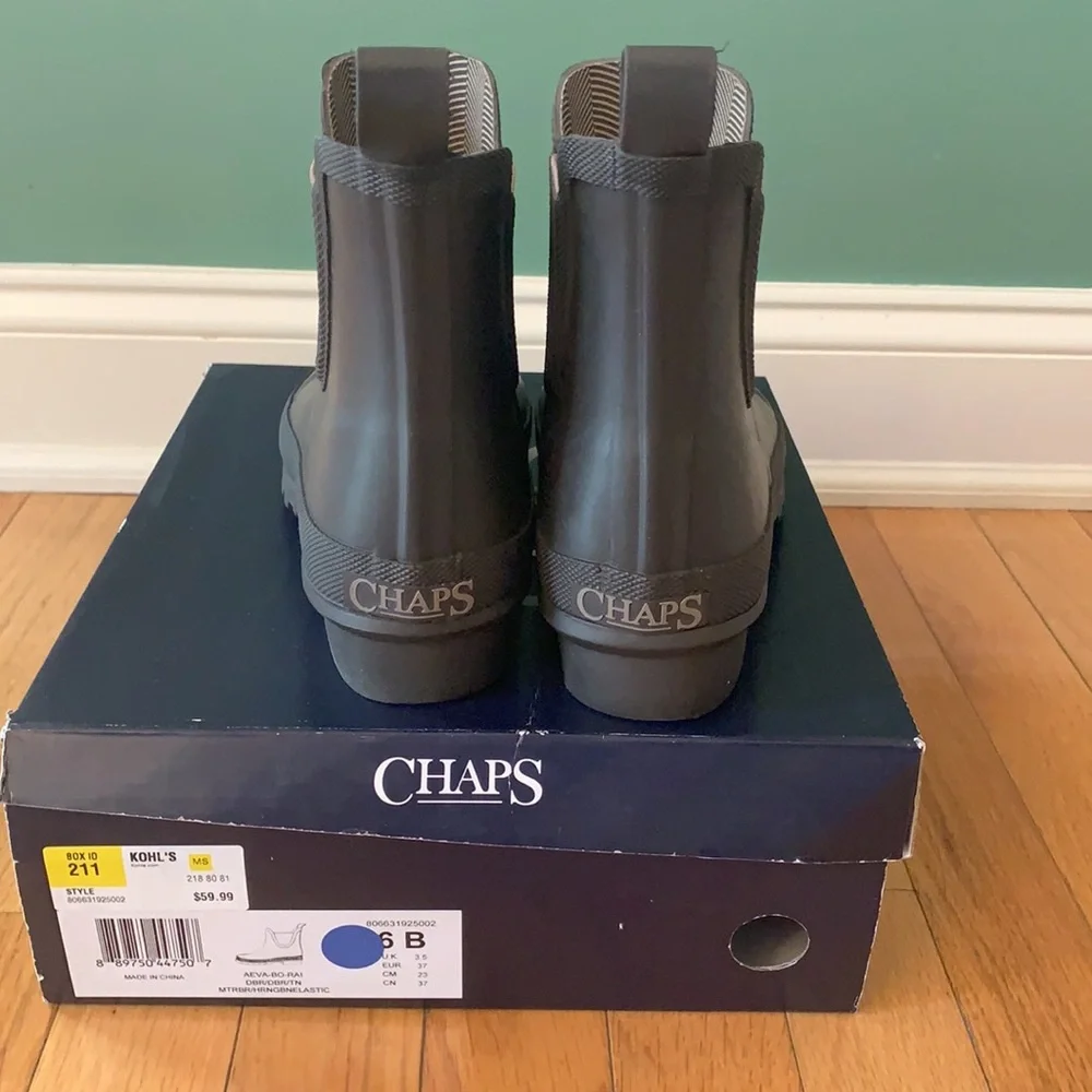 Chaps Black Chelsea Rain Boots Waterproof‎ Ankle Booties Women’s Size 6